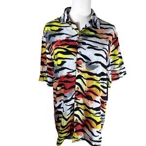 Ed Hardy Mens Rayon Tiger Stripe Button Up Shirt Multicolor EHBAO1200-7 Small